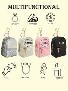 CUSTOM Multifunctional Keychain Wallet, Christmas Gifts,Personalised Name Key Wallet, Key Chain, Headphone Bag, Key Bag, Lipstick Storage Bag,Personalized Gifts For Couples For Kids Birthday Gift Small Wallet Letter  Customization Mini School Bag, Coin Storage Bag
