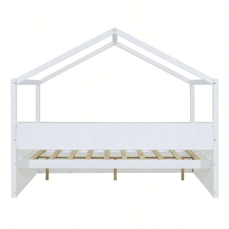 Full Size Wooden House Bed With Shelves And A White