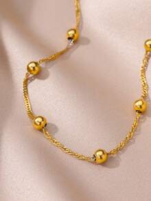 1 件欧美简约奢华金色不锈钢圆珠链脚链适合日常佩戴 - 金黃色 - 查看 3