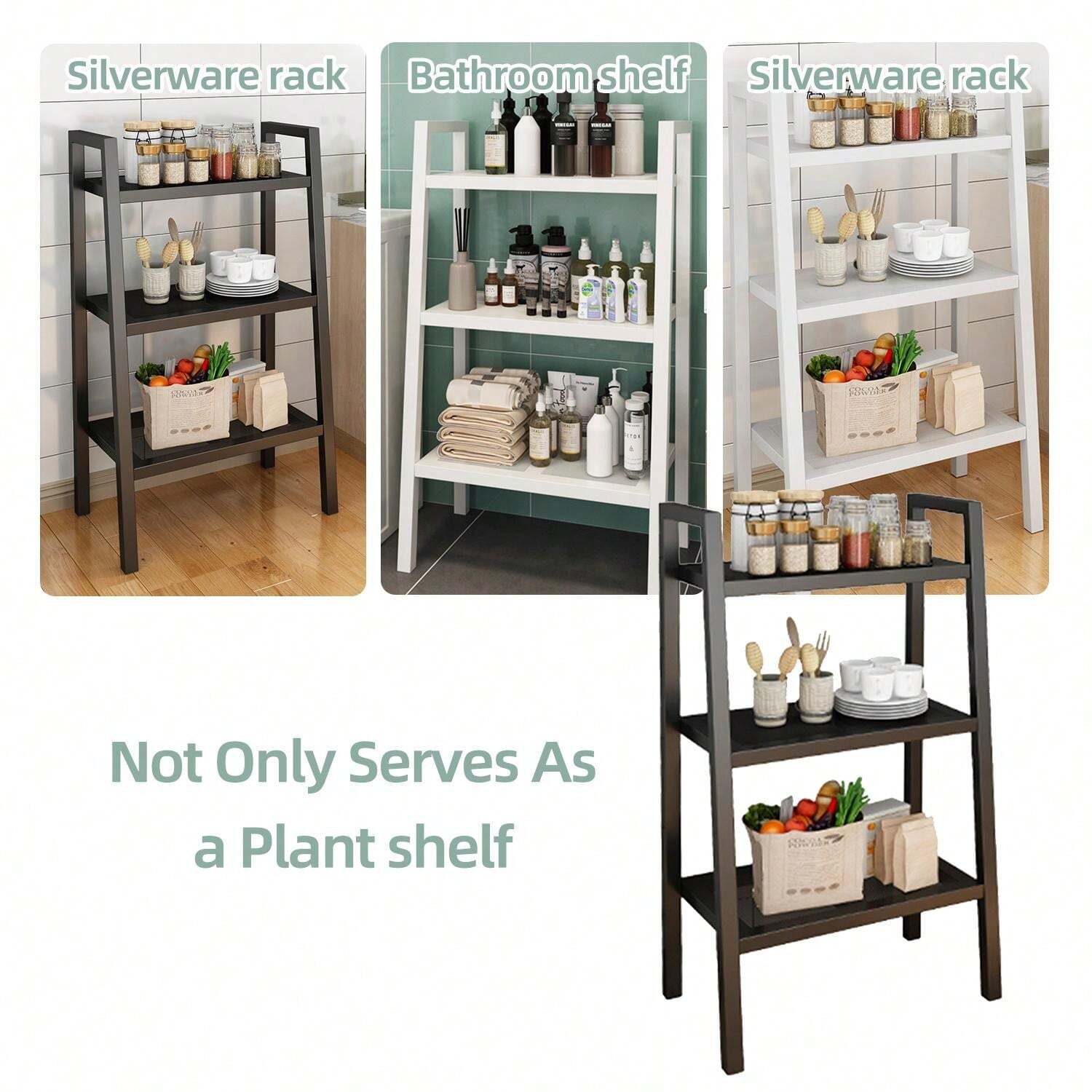 3Tier Sturdy Metal Trapezoid Storage Rack Freestanding Shelving Unit