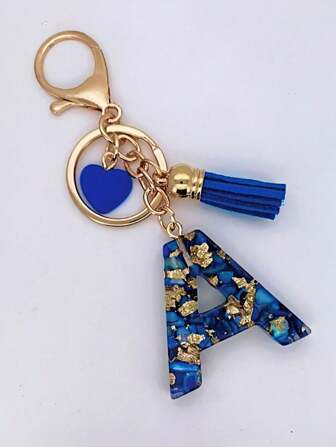 1pc Women's Beige Resin Heart-Shaped Letter & Tassel Keychain, Cute Style Keyring, Creative Gift For Friends Halloween Car Accessories Bag Charm School