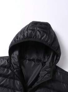 1 件男士纯色连帽绗缝轻质棉服外套，休闲户外徒步旅行运动外套，秋冬