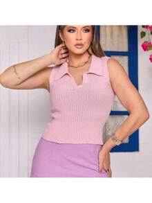 Women's Knitted Blouse | Modal T-Shirt | Women's Polo Neck Tank Top Summer 2024 | Tricot Vests - 黑色 - 查看 5