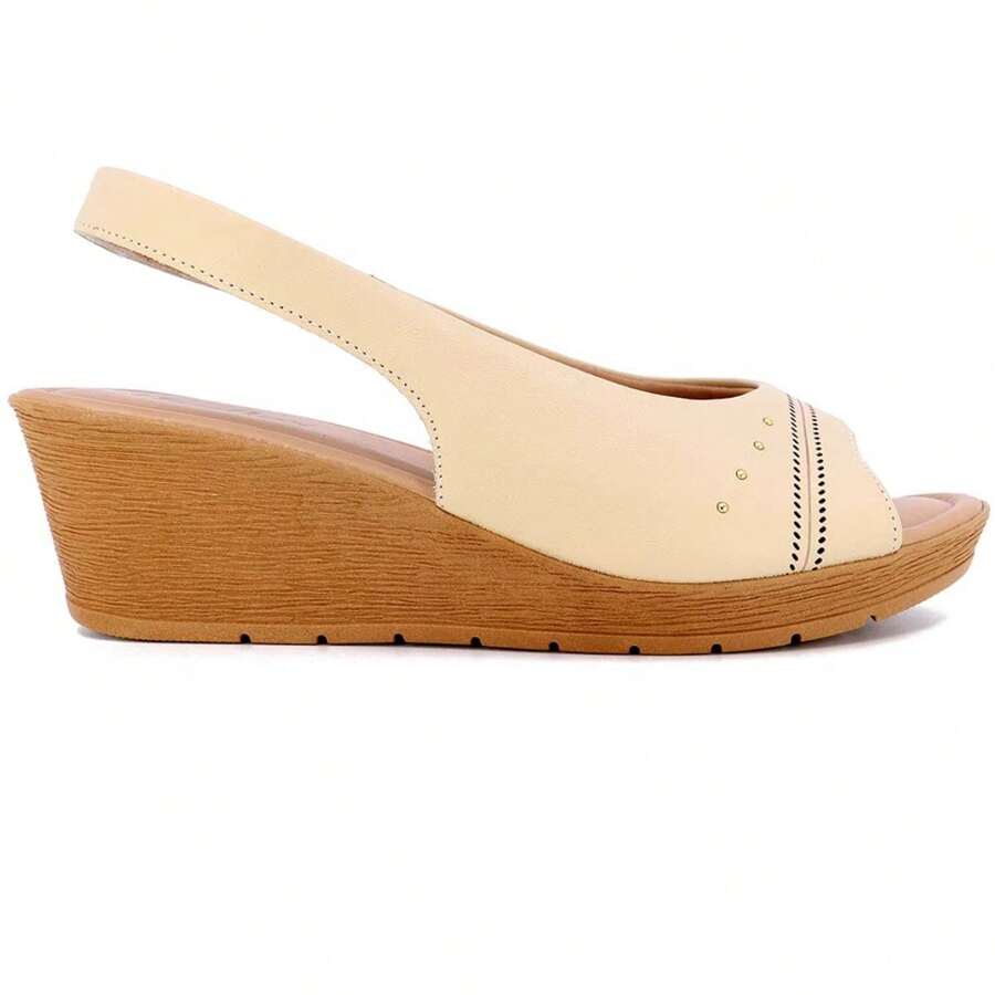 Usaflex Women's Leather Wedge Platform Sandal Medium - khỏa thân - Xem 1