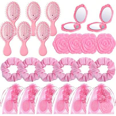Set de 8/12/24/32/40 piezas de regalos para despedida de soltera, que incluye cepillo de pelo + diadema + espejo de maquillaje + bolsa de organza, accesorios para el cabello para boda, propuesta, cumpleaños, fiesta de revelación de sexo - Regalos de fiesta rosa para regreso a la escuela y San Valentín