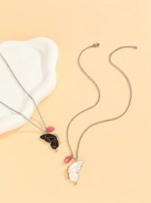 ATLVXJL 2pcs/Set Fashionable Luminous Butterfly Pendant Couples Retro Heart Love Glow In The Dark Stainless Steel Chain Charm Pendant Necklace For Couple Student Best Friend Or Valentine's Day Gift For Women Loved Ones Holiday Gifts Halloween Gift Valentines,Mom,Mother,Mother's Day,Gift