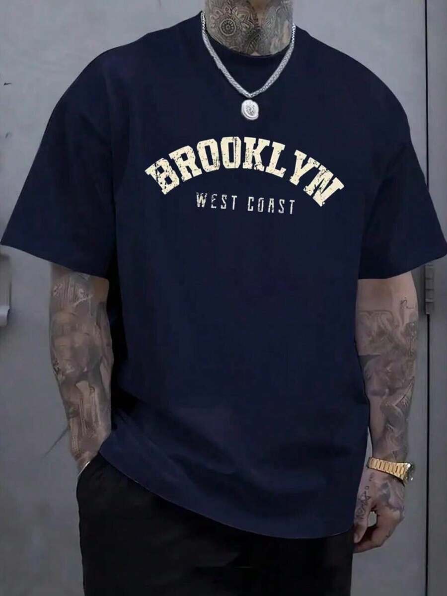 Brooklyn Men's Shirt Cotton Blouse Imported T-Shirt Premium Mesh - 藏蓝色 - 查看 1