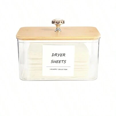 Laundry Room Storage & Organization Containers, Transparent Plastic Laundry Detergent Pods Storage Box And Dryer Sheet Canister (With Lids), Includes Labels For Detergent, Powder, Dryer Balls, Dryer Beads, Suitable For Dorm, Bathroom, Also Can Be Used As Room Decor