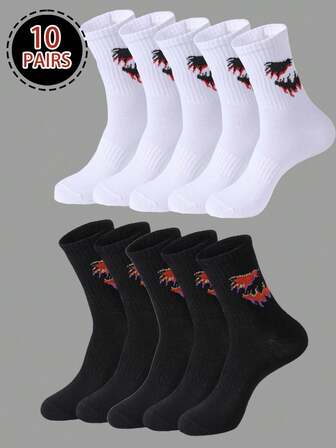 10 双/包 卡通涤纶（涤纶）女士中筒袜，春秋季