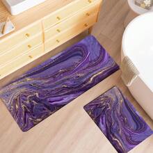1 pieza Alfombra de piso antifatiga con superficie de felpa suave y patrón de mármol morado, decoración para el hogar, baño, cocina, felpudo, alivio cómodo para los pies, adecuado para el hogar, baño, cocina - Morado - Ver 8