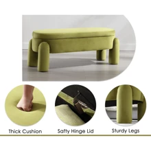 WAHSON OFFICE CHAIRS 1PC Wahson Foldable Storage Bench Bouclelette Bench, Bed Bench For Living Room And Bedroom, Entryway Bench With Design And Modern End Bench, White - 綠色 - 查看 4