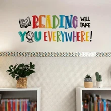 Adesivo de parede com citação inspiradora de 1 unidade, a leitura o levará a todos os lugares, adesivos de parede autoadesivos, entrada do quarto, sala de estar, varanda, decoração de casa, adesivos de parede, adesivos removíveis, decalques de decoração de parede