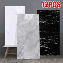 12X PVC Marble Tiles Wall Sticker Self-Adhesive Stick On Kitchen Bathroom Decor - Black - View 1