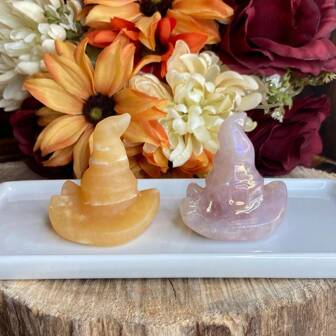 1pc Random Natural Crystal Wizard Hat Accent - One-Of-A-Kind Intricately Carved Decor For Home - A Mystical Charm, Perfect Thoughtful Gift Idea