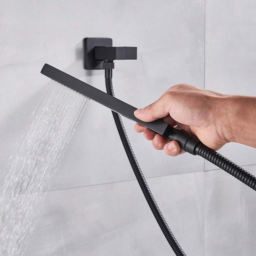 Shower Faucet Set Ceiling Black 8 In Rainfall Shower Head Combo Kit