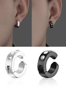 新款朋克风男士夹式耳环，简约暗黑美学无耳洞独特耳环 - 圓形耳夾 - 查看 15