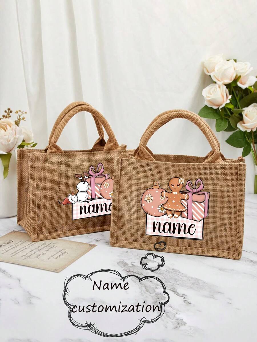 圣诞图案文字定制个性礼品袋，把回忆装进手提包，超大布质手提包，内有防水购物袋、储物袋、行李袋，适合婚礼、生日、海滩、节日，是送给女士、母亲、老师、朋友、伴娘、学生的最佳礼物 - 彩色 - 查看 1