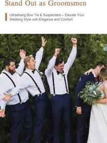 2pcs/Set Men Solid Color Bow Tie And Suspender Set: Solid Color Y-Back Suspenders And Self-Tie Bow Tie - Suitable For Wedding Outfit, Teen Casual Outdoor Athletic Or Vacation Travel Or Graduation Gifts Or Birthday Dress Accessories Or Daily Wear - Multicolor - View 3