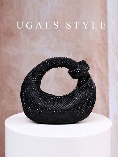 Bolso de embrague de acrílico transparente con clip de media luna de lujo para fiesta y baile de graduación de las mujeres, bolso bandolera impermeable con brillo y purpurina, elegante y exquisito bolso de noche con rhinestone para cena, fiesta, boda, ideal como regalo para mujeres, que combina perfectamente con atuendos de Año Nuevo y vestidos de fiesta