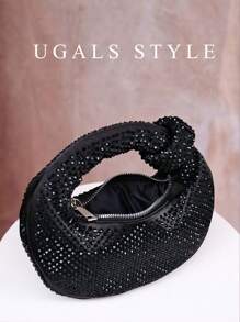 Bolso de embrague de acrílico transparente con clip de media luna de lujo para fiesta y baile de graduación de las mujeres, bolso bandolera impermeable con brillo y purpurina, elegante y exquisito bolso de noche con rhinestone para cena, fiesta, boda, ideal como regalo para mujeres, que combina perfectamente con atuendos de Año Nuevo y vestidos de fiesta