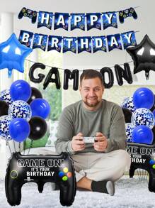 Bộ 37 bóng bay điều khiển trò chơi điện tử màu xanh trang trí tiệc sinh nhật, bao gồm bóng bay chữ 'GAME ON' 16 inch, bóng bay ngôi sao màu xanh và đen, bóng bay kim tuyến, thích hợp cho chủ đề chơi game, đêm thể thao, tiệc sinh nhật, giáng sinh - Nhiều màu - Xem 3