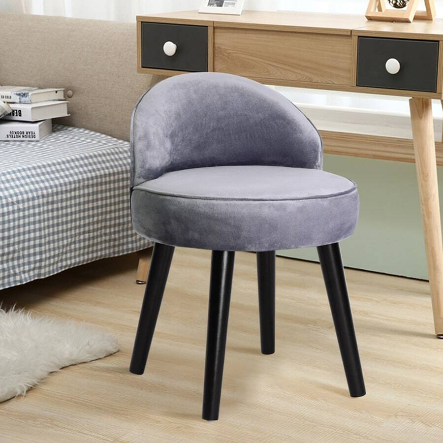 Living And Home Modern Velvet Dressing Table Stool With Solid Wood Legs