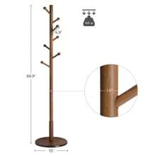VASAGLE Solid Wood Coat Rack, Wood Hall Tree, Coat Rack Stand With 7 Rounded Hooks, Stable Round Base, 3 Height Options, For Living Room, Bedroom, Home Office - Brown - View 5