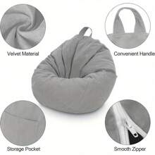 Bean Bag Chair Cover 90x110cm Storage Soft Toy No Filling Lazy Sofa Beanbag Stuffed Animal Chair Cover For Adult Kid Storage Stuffed Animal Soft Toy (Grey) - Gray - View 4