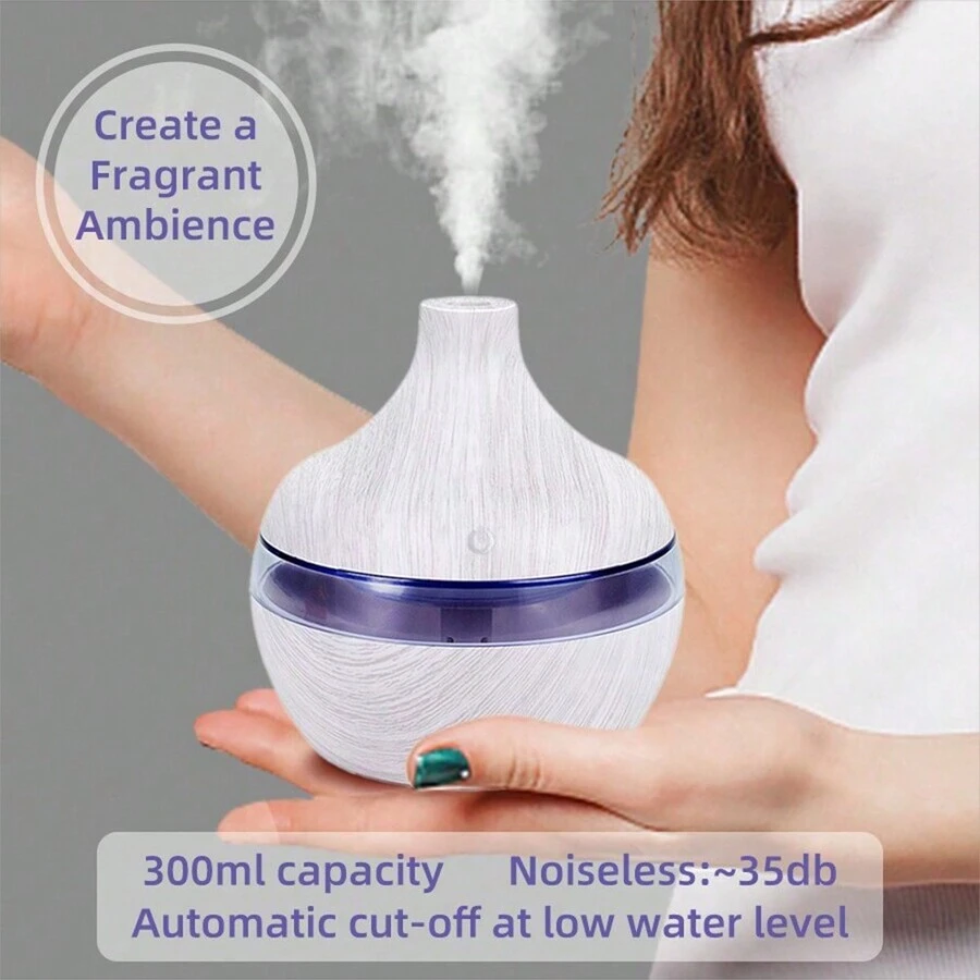 1 件 300ML 超声波木纹加湿器 - USB 便携式迷你蘑菇设计，彩色氛围灯，高效加湿，适合家庭和办公室 - 彩色 - 查看 1