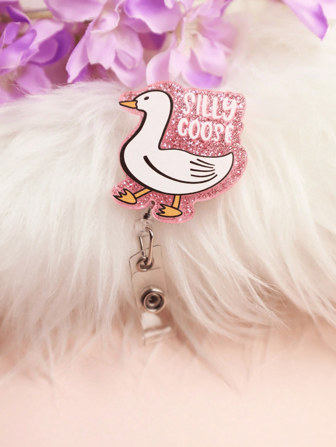 1PC Funny Cute Glitter Silly Goose Acrylic Badge Reel Retractable With Clip Id Name Card Badge Holder Accessories For Nurse Office Worker Teacher Students Gifts For Women Badge Clip Badge Reel Nurse Small Gifts Doctor Nurse Gifts