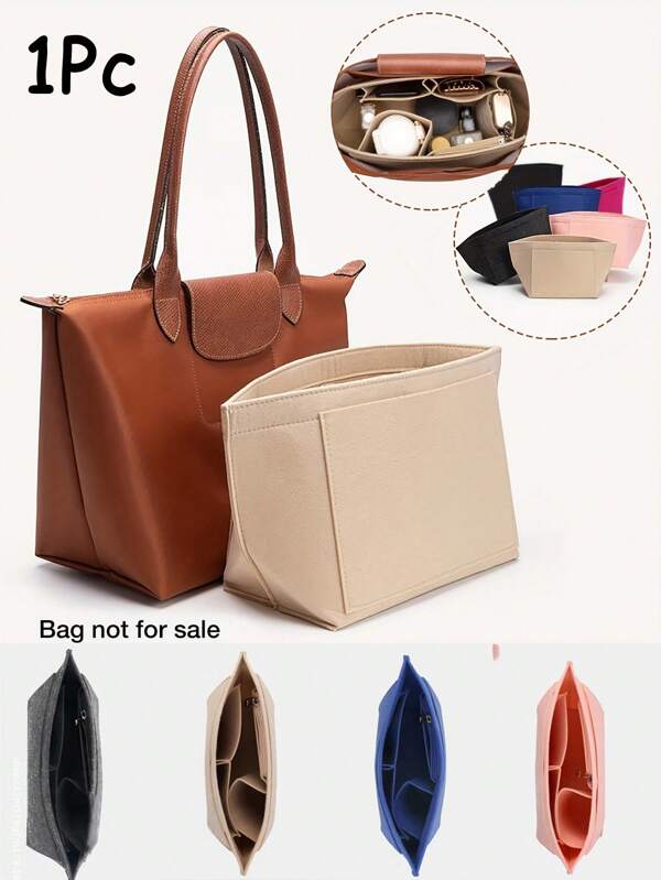 Bolsa organizadora com vários bolsos, bolsa de armazenamento de cosméticos com zíper de feltro, bolsa interna, bolsa com forro, bolsa organizadora de feltro com vários bolsos, adequada para maquiagem feminina e carteira de viagem portátil, organizador de separação com várias camadas, material escolar, presentes para professores, acessórios para professores de volta às aulas