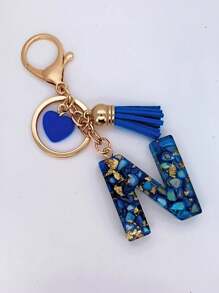 1 件女士米色树脂心形字母和流苏钥匙扣，可爱风格钥匙圈，创意礼物送给朋友万圣节汽车配件包魅力学校哥特 Y2k