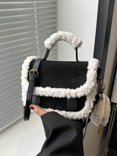 Fashionable Black Retro Fur Mini Square Handbag