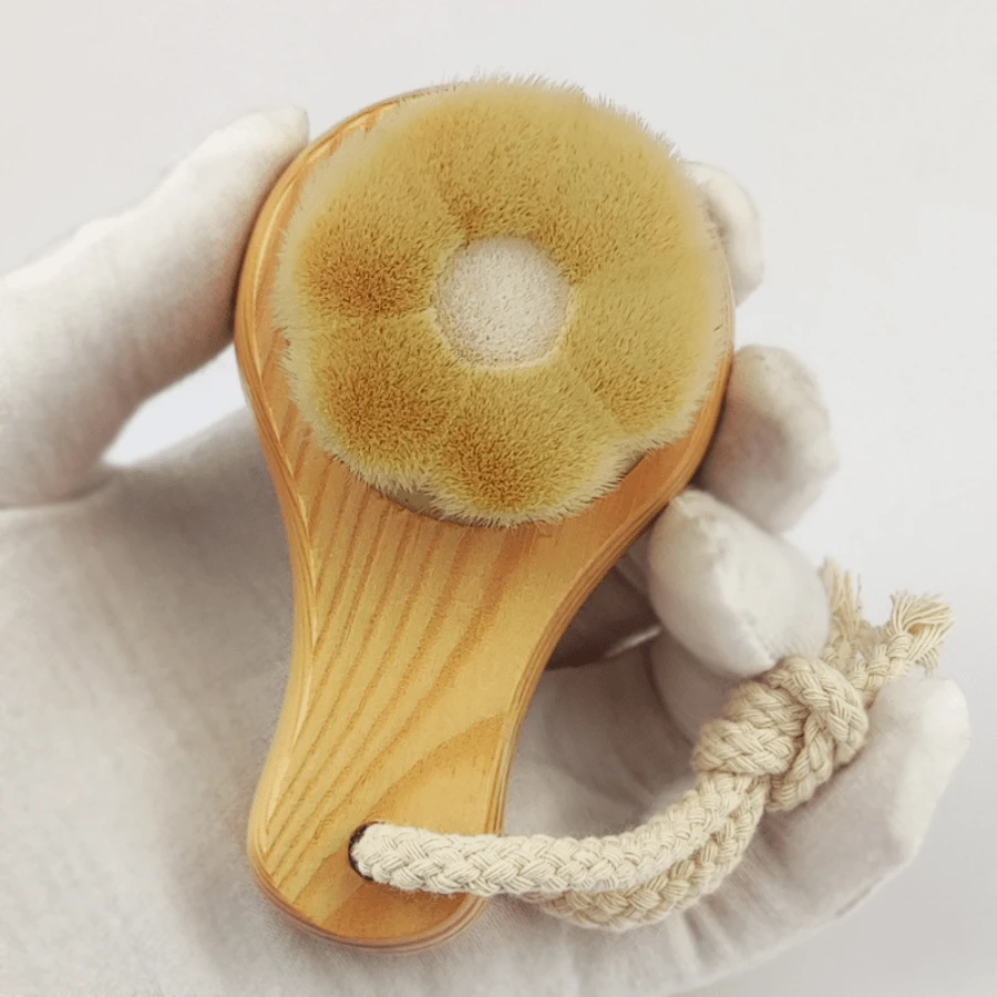 1 cọ rửa mặt cán tre, cọ làm sạch thủ công lông mềm, dụng cụ tẩy trang lông mềm than tre loại bỏ mụn đầu đen. - Màu be - Xem 1