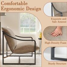 Sling Accent Chair For Living Room,Modern Metal Frame Armchair For Reading Room,Comfy Fabric Living Room Chairs,Lounge Reading Armchair For Living Room Bedroom,Easy Assembly - 米色 - 查看 6