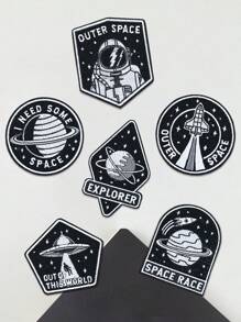 6 件装黑色宇航员图案布贴，DIY 熨烫/缝制贴花配件 - 黑色 - 查看 3
