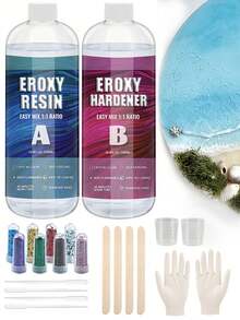 环氧树脂 500ml 套装,水晶透明树脂环氧树脂,环氧树脂自流平,不发黄,无气泡,桌面环氧树脂套装适用于 DIY 珠宝制作、涂料、木材、树脂模具 - 環氧樹脂 - 查看 10