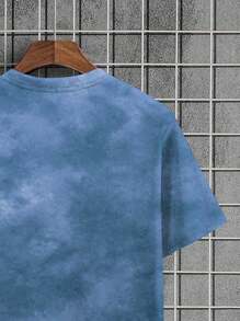 男士夏季休闲口号印花短袖 T 恤 - 淺藍色 - 查看 3