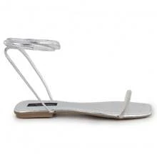 Women's Flat Sandal With Rhinestone Tie - Bạc - Xem 1