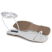 Women's Flat Sandal With Rhinestone Tie - Bạc - Xem 2