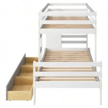 Twin Over Twin Loft Bunk Bed With Drawers And Ladder, Gray - 灰色+松木+雙色如圖 - 查看 16