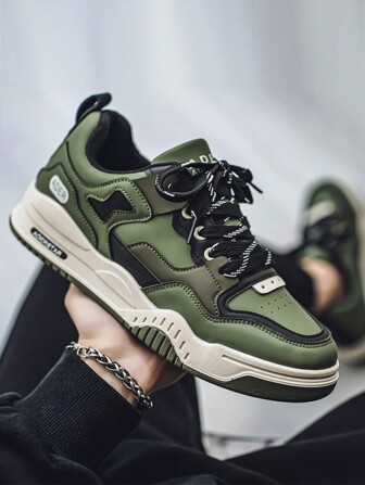 New Men Street-Style Comfy Anti-Slip Thick-Soled Lace-Up Low-Top Casual Sneakers, Winter