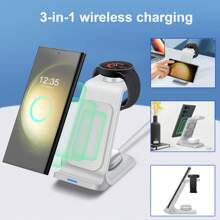 适用于三星的三合一感应充电站，无线充电器兼容三星 Galaxy Watch 7/6 Classic/6/5 Pro/5/4/3、S25 S24 S23 S23+ S22+ S21 S20 Ultra FE/Note/Z Flip Fold 6 5 4 3、Galaxy Buds 快速无线充电站 Nan