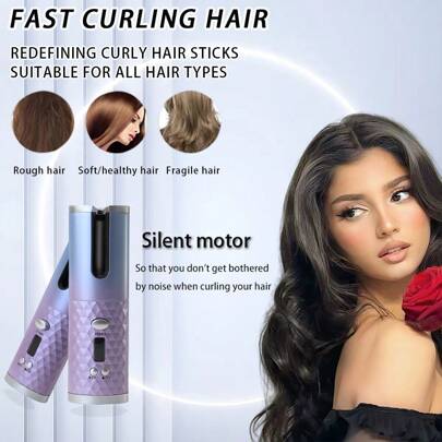 Automatic Curling Iron, Cordless Auto Hair Curler, Ceramic Rotating Hair Curler With 6 Temps & Timers, Portable Rechargeable Curling Wand, Auto Shut-Off, Fast Heating Iron For Styling