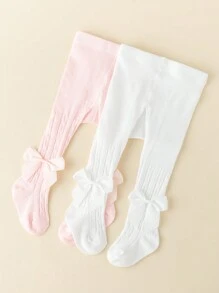 2 Piezas /set Mallas Para Bebés Con Lazo De Color Sólido Para Niñas, Para Otoño E Invierno - Multicolor - Ver 4