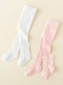 2 Piezas /set Mallas Para Bebés Con Lazo De Color Sólido Para Niñas, Para Otoño E Invierno - Multicolor - Ver 2