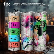 1 Piece 20oz Multi-Purpose Beverage Insulated Cup, Stainless Steel Vacuum Insulated Water Cup, Tumbler, With Straw And Straw Brush, Coffee Cup, Iced Tea, Water, Portable And Fashionable Water Cup, Suitable For Travel, Fitness Tumbler, Home, Office, Gift For Friends And Family, Suitable For Game Fans Back To School