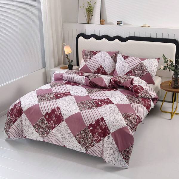 3pcs Brushed Print Duvet Cover Set [1pc Duvet Cover + 2pcs Pillow Shams], No Comforter Included [80gsm Fabric], Soft And Comfortable, Suitable For Bedroom, Hotel, School, Dormitory