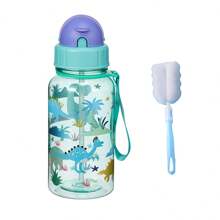 1pc 500ml Cute Cartoon Print Water Bottle With Straw For School Leak Proof & Easy Clean & Carry Handle, For Outdoor, Camping