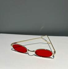 Small Round Villain Sunglasses Men Women Stylish Unique UV400 Original - 紅色 - 查看 3